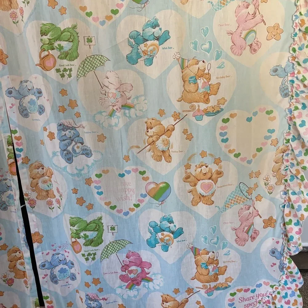 Vintage Care Bear Curtain 2 Sets Hearts Ruffles 1980’s